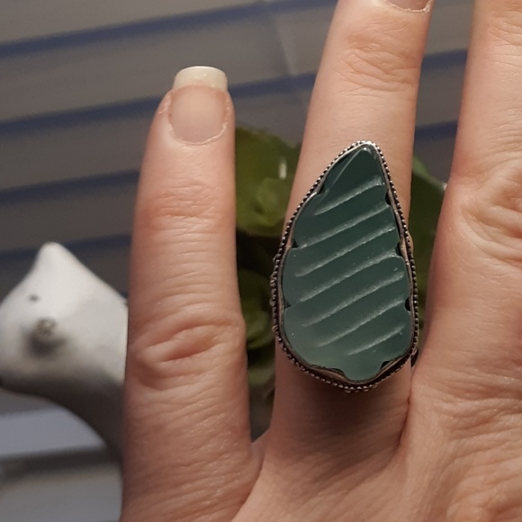 New Hand Carved Chrysoprase 925 Silver Ring. - Picture 3 of 8